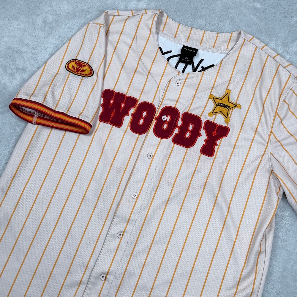 Pixar Toy Story Woody Baseball Jersey Mens 2X Boxlunch Disney Pinstripe Andy 95